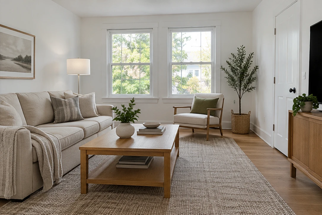 Illustrative bright living room