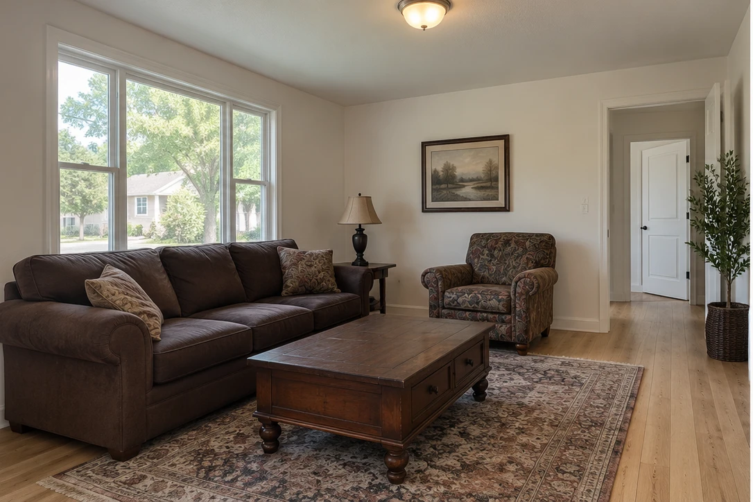 Original illustrative room photographed on a phone before virtual staging